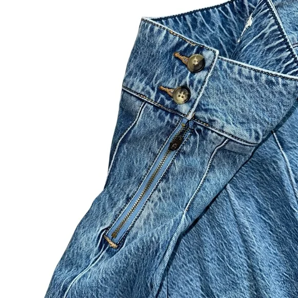 Free People We The Free Stonewashed Raw Hem Denim Pleated Mini Skirt Size 32 - Picture 8 of 8